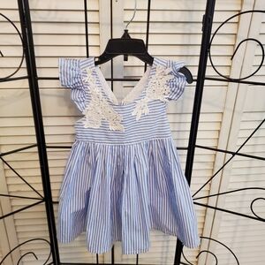 Tahari Blue and White Striped 100% Cotton Dress, Size 5T